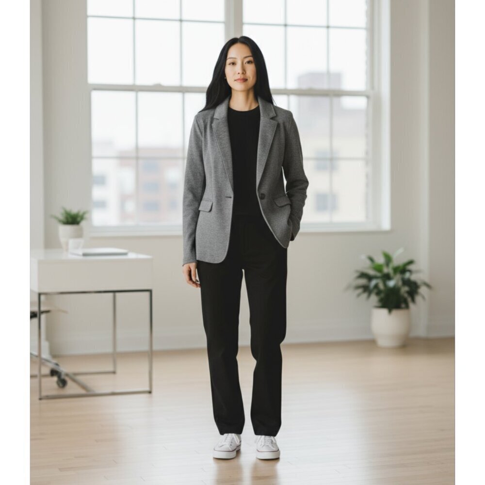 Nordstrom Collection Gray Wool Knit Classic Blazer Size 8 Jacket Career Office